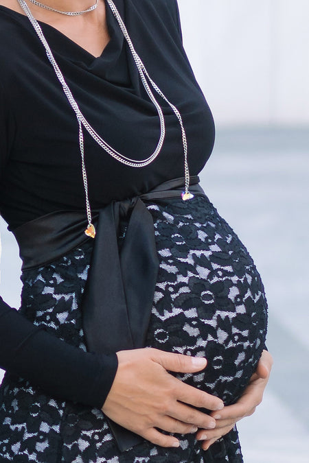 Obleka za nosečnost in dojenje - na preklop - zlato črna