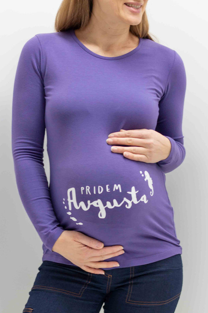 Nosečniška majica pridem avgusta - vijola - 38