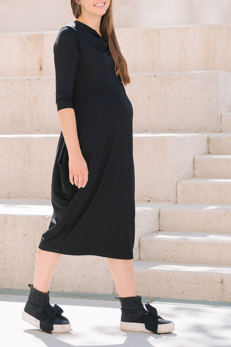 Obleka za nosečnost in dojenje - na preklop - sivo črna