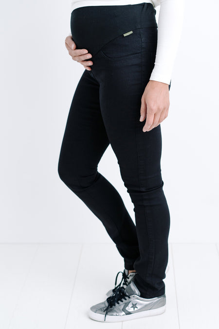 Nosečniške hlače z žepi - jersey - črne