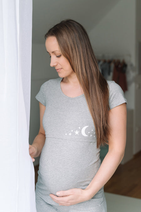 Spalna srajca za nosečnost in dojenje - dolg rokav - roza