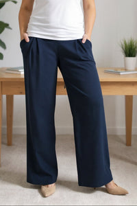 Elegantne nosečniške hlače Palazzo - elegantne - širok kroj -  temno modre