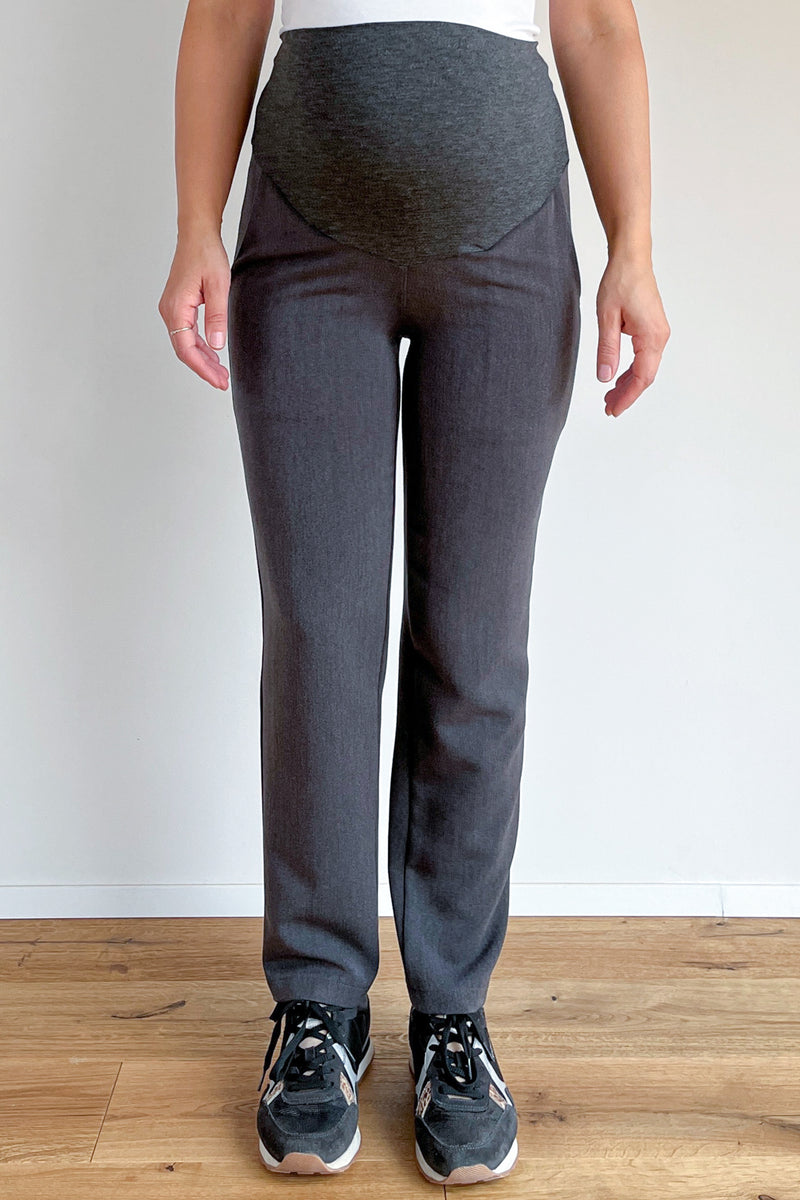 Nosečniške elegantne hlače - raven kroj - antracit