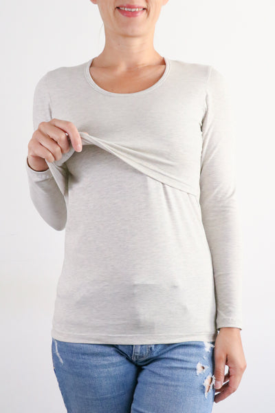 Majica za dojenje - dolg rokav -  melirano krem