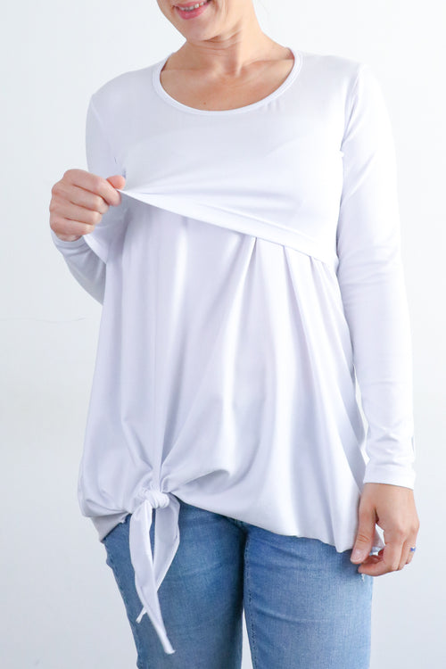 Majica za dojenje in nosečnost - z vozličkom - bela