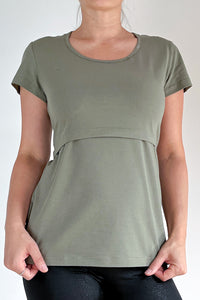 Majica za dojenje - olivno zelena - kratek rokav