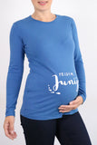 Nosečniška majica pridem junija - jeans modra - 40
