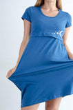 Spalna srajca za nosečnost in dojenje - kratek rokav - jeans modra