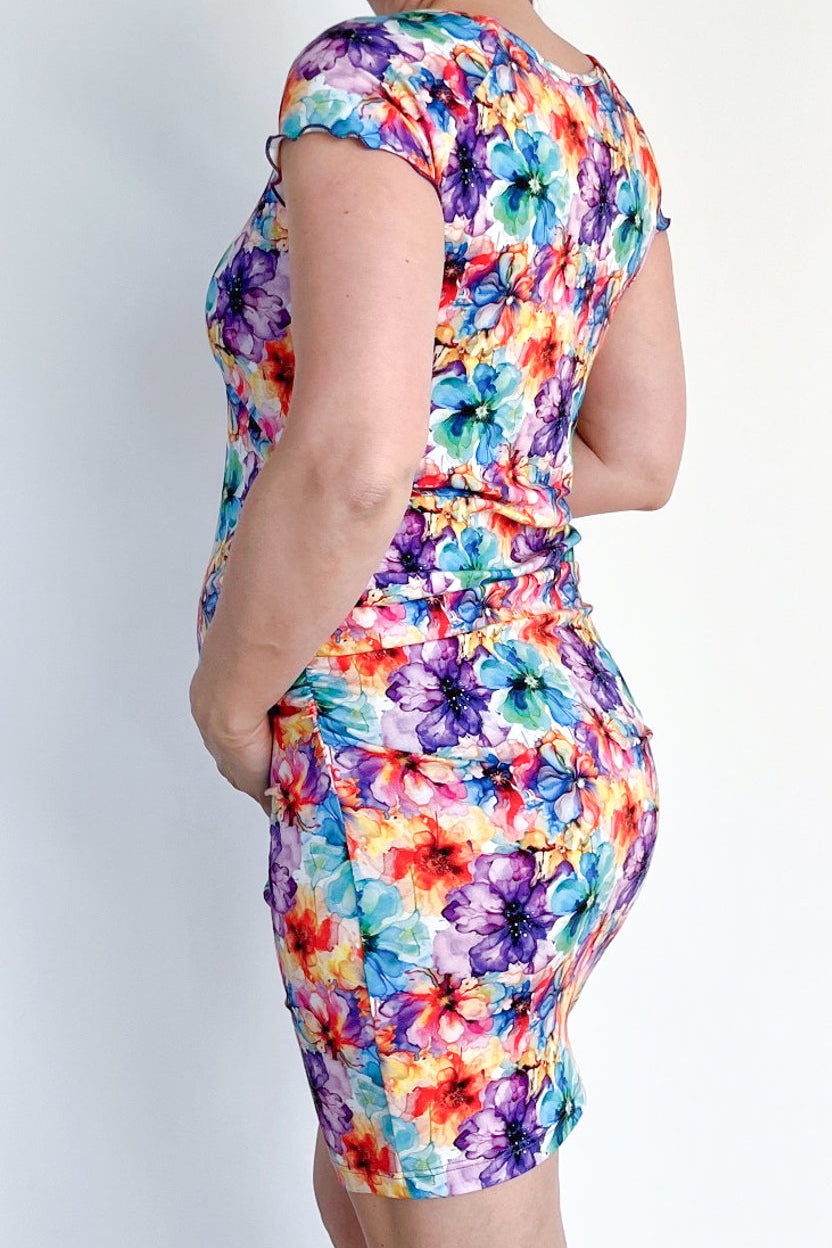 Nosečniška obleka s potiskom rožic