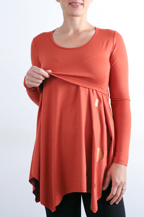 Tunika za dojenje in nosečnost - oranžna s potiskom