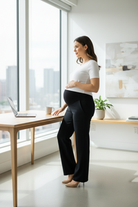Elegantne nosečniške  hlače - raven kroj - črne