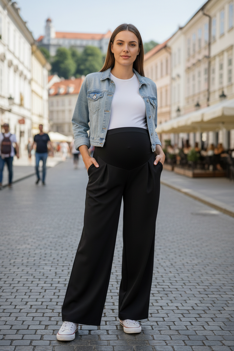 Elegantne nosečniške hlače Palazzo - elegantne - širok kroj - črne