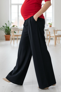 Elegantne nosečniške hlače Palazzo - elegantne - širok kroj - črne