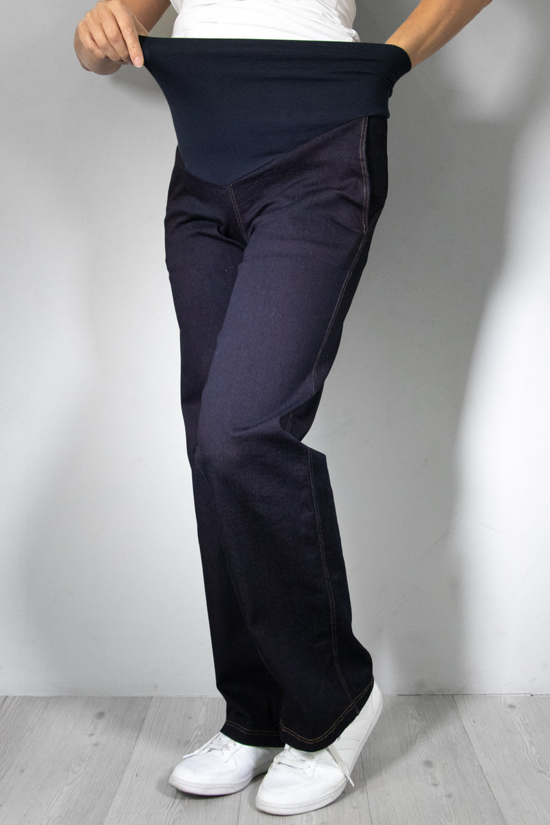 Jeans nosečniške hlače - ravne z žepi - indigo modre