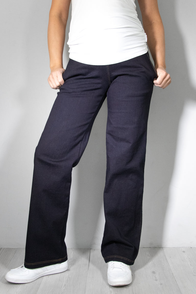 Jeans nosečniške hlače - ravne z žepi - indigo modre
