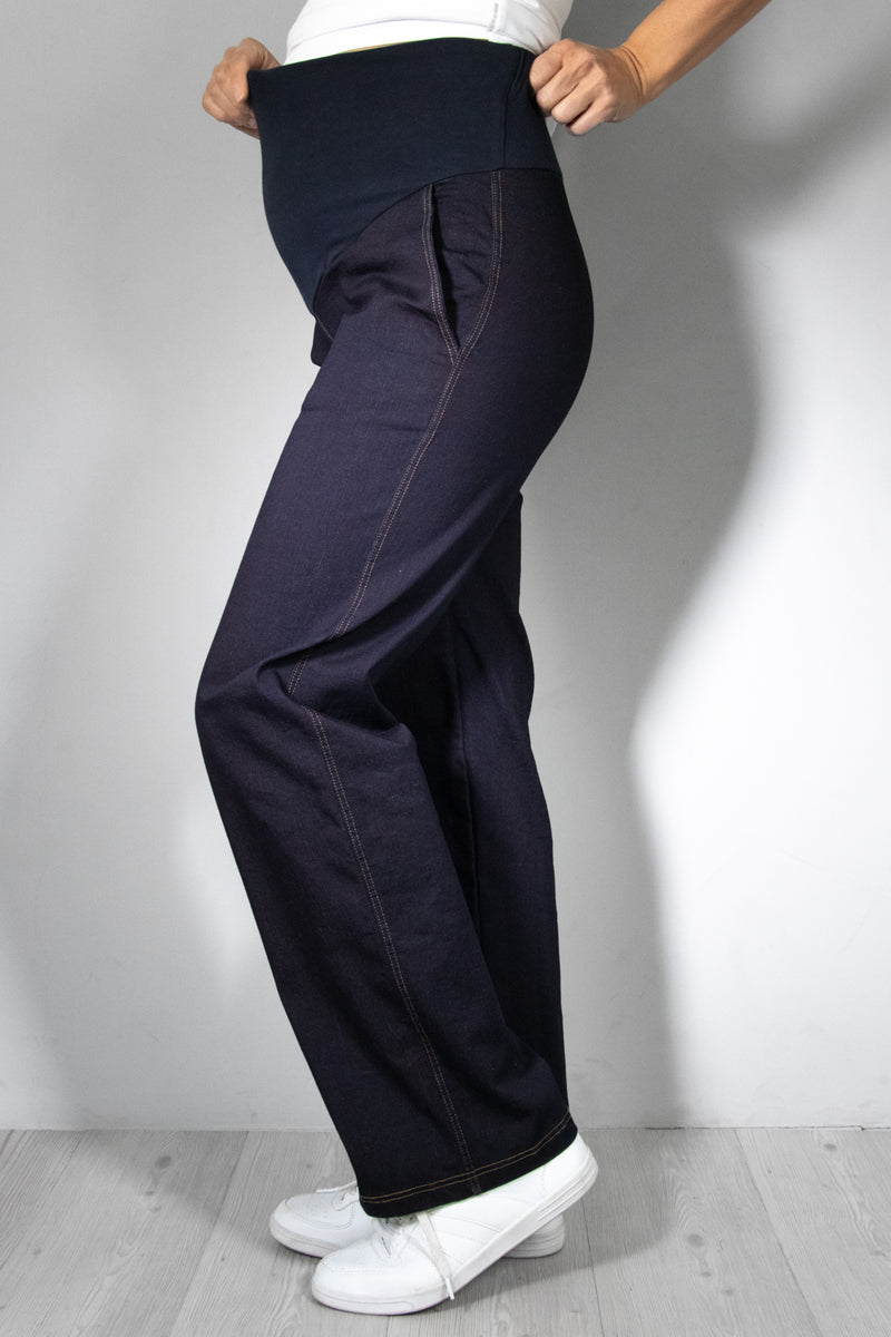 Jeans nosečniške hlače - ravne z žepi - indigo modre