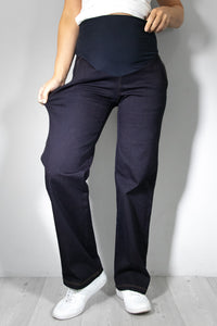 Jeans nosečniške hlače - ravne z žepi - indigo modre