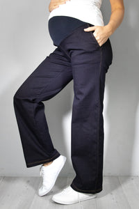 Jeans nosečniške hlače - ravne z žepi - indigo modre