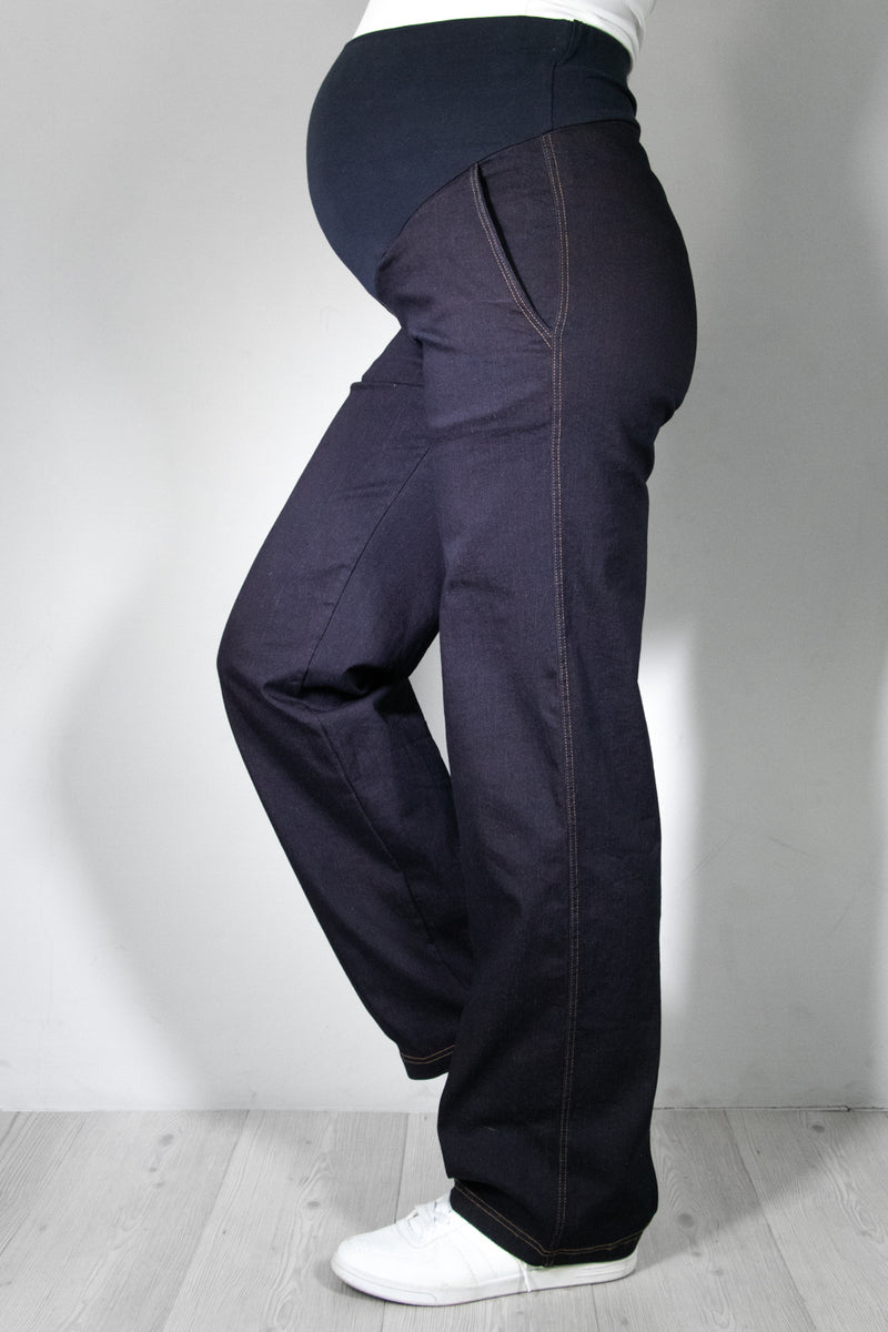 Jeans nosečniške hlače - ravne z žepi - indigo modre