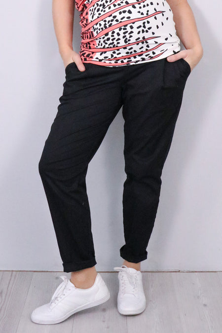 Nosečniške hlače športno elegantne - širok kroj - črne