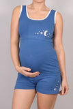 Pižama za nosečnost in dojenje komplet - kratek spodnji in zgornji del - modro bela