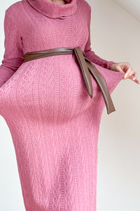 Nosečniška obleka s pasom - oprijeta - topla