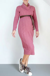 Nosečniška obleka s pasom - oprijeta - topla