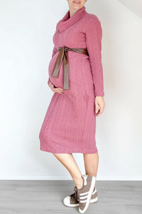 Nosečniška obleka s pasom - oprijeta - topla