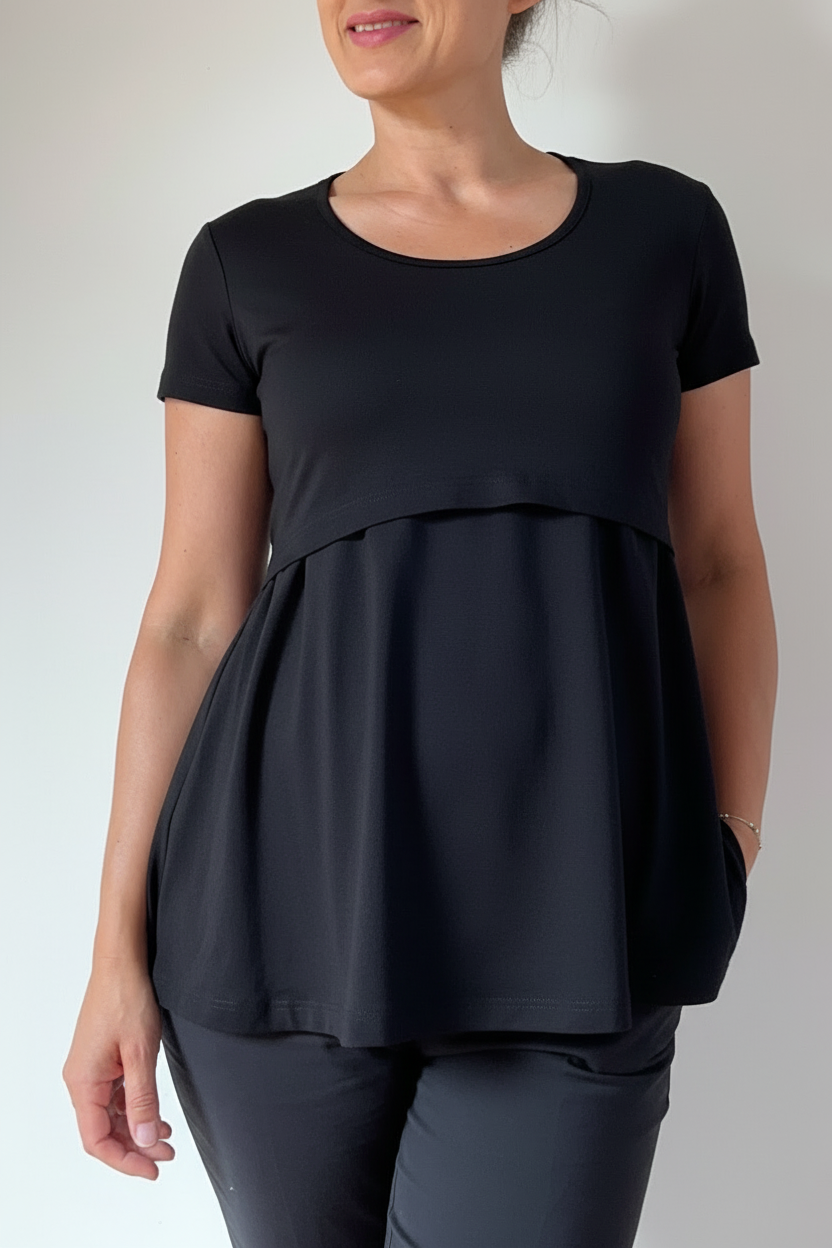 Tunika za nosečnost in dojenje - kratek rokav - krem