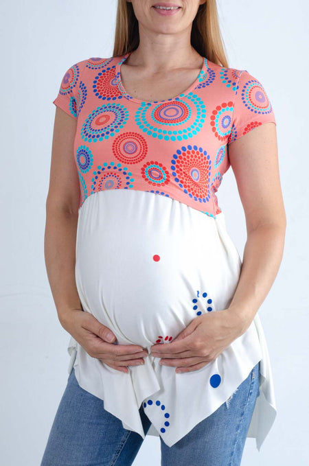 Obleka za nosečnost  in dojenje - pisano črno krem