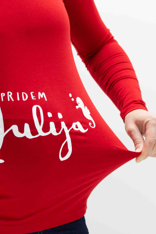 Nosečniška majica pridem julija - rdeča - 36