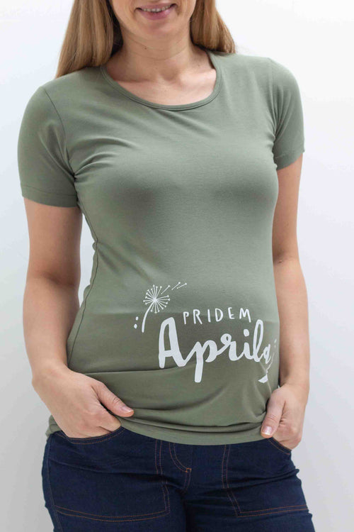Nosečniška majica pridem aprila - olivno zelena- 38