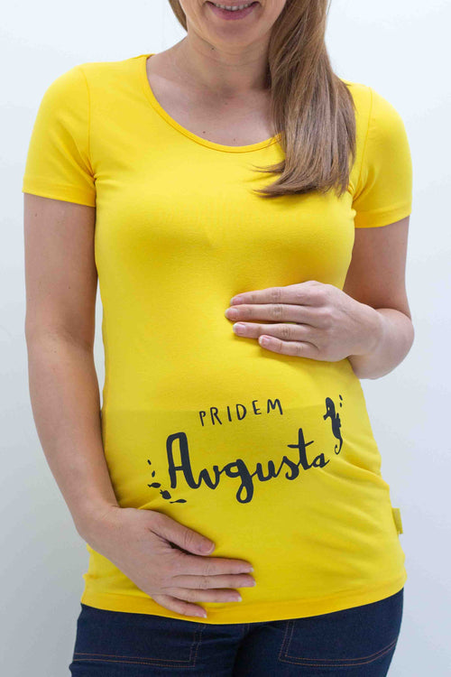 Nosečniška majica pridem avgusta - rumena -36