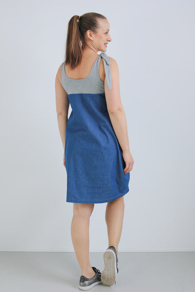 Nosečniška obleka z naramnicami - jeans - 42/44