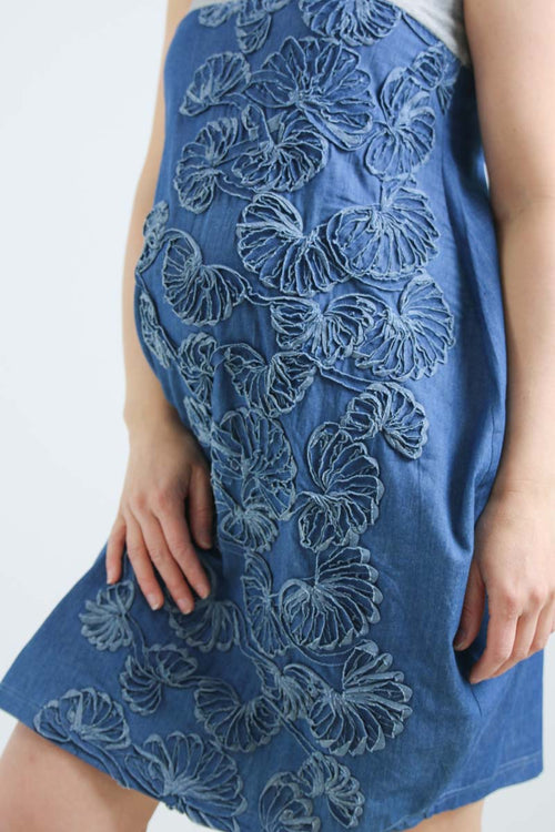 Nosečniška obleka z naramnicami - jeans - 42/44