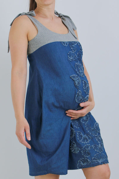Nosečniška obleka z naramnicami - jeans - 42/44