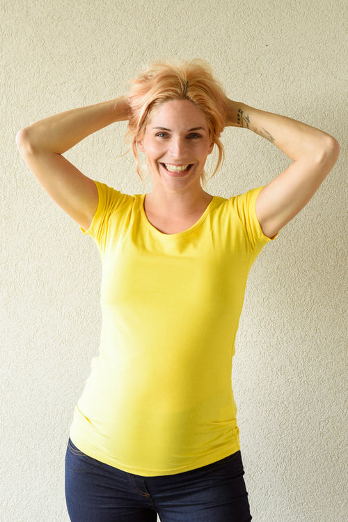 Nosečniška majica - basic - kratek rokav - rumena