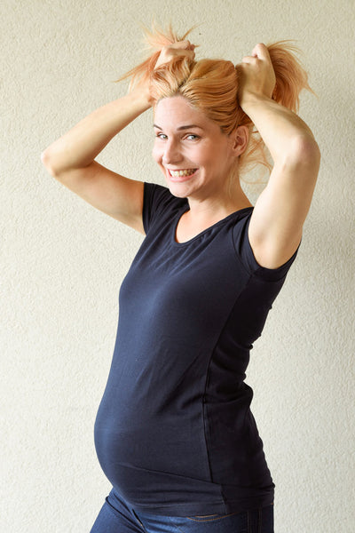 Nosečniška majica - basic - kratek rokav - temno modra