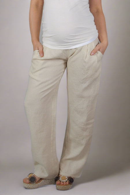 Nosečniške hlače z žepi - platnene