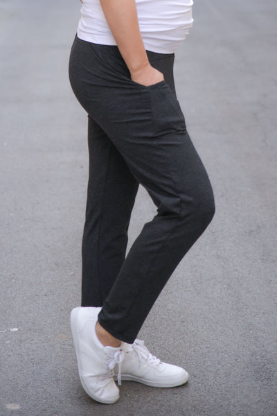 Nosečniške hlače z žepi - jersey - antracit