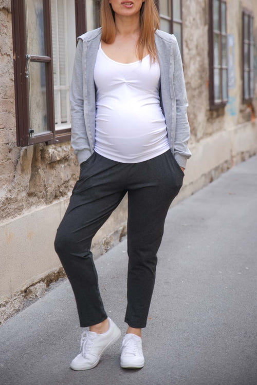 Nosečniške hlače z žepi - jersey - antracit