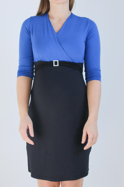 Obleka za nosečnost in dojenje - 3/4 rokav - modro črna