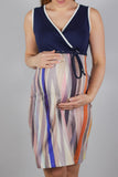 Obleka za nosečnost in dojenje - modro črtasta - brez rokavov