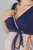 Obleka za nosečnost in dojenje - modro črtasta - brez rokavov