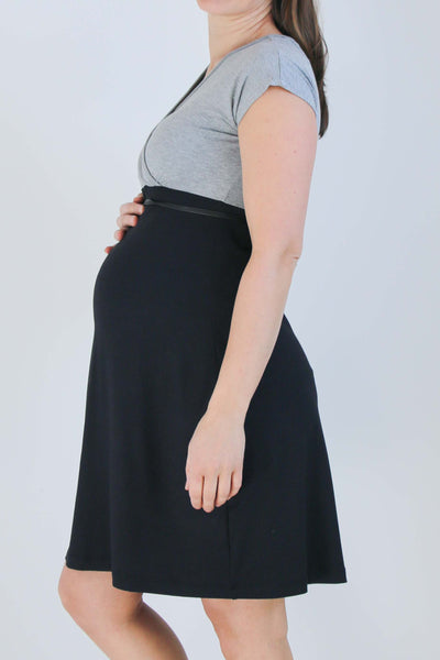 Obleka za nosečnost in dojenje - na preklop - sivo črna