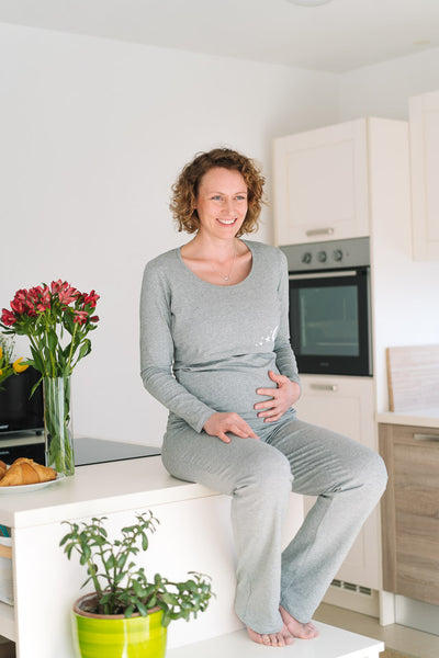 Pižama za nosečnost in dojenje - komplet - dolg zgornji in spodnji del