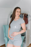 Pižama za nosečnost in dojenje komplet - kratek spodnji in zgornji del - siva barva