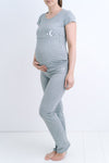 Pižama za nosečnost in dojenje komplet - kratek zgornji in dolg spodnji - siva barva
