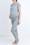 Pižama za nosečnost in dojenje komplet - kratek zgornji in dolg spodnji - siva barva