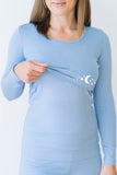 Pižama za nosečnost in dojenje - komplet - dolg zgornji in spodnji del - svetlo modra